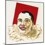 Pierrot in White Ruffle Collar and Red Face Paint-null-Mounted Art Print