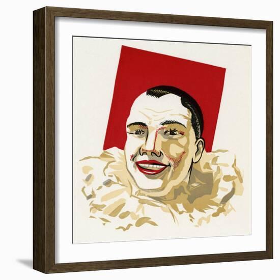Pierrot in White Ruffle Collar and Red Face Paint-null-Framed Art Print