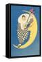 Pierrot Playing Mandolin on Moon-null-Framed Stretched Canvas