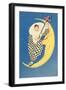 Pierrot Playing Mandolin on Moon-null-Framed Art Print