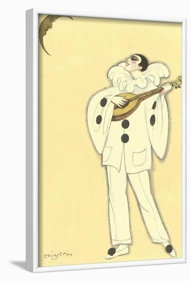 Pierrot Singing to Crescent Moon-null-Framed Art Print