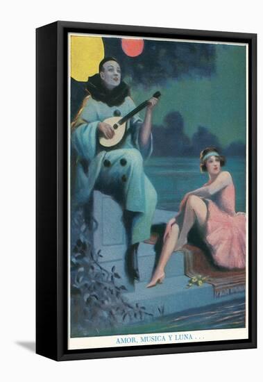 Pierrot with Mandolin-null-Framed Stretched Canvas