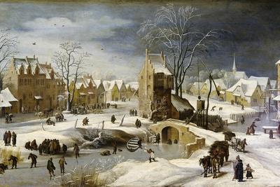 Winter Scene with Ice Skaters and Birds