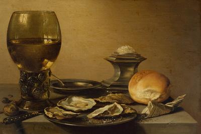 A Breakfast Still Life of Oysters, Salt Bread and Nuts