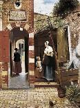 The Courtyard of a House in Delft-Pieter Cornelisz Hoock-Framed Stretched Canvas