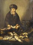 A Fishmonger Holding a Pike, with Bream, Perch and Other Fish on a Ledge-Pieter de Putter-Framed Giclee Print