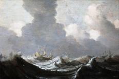 Ships on the High Seas Fleeing the Storm, Reduced Sails, Shaken by the Strong Waves. Oil on Wood, A-Pieter the Elder Mulier-Giclee Print