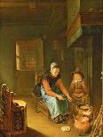 An Interior with a Woman Cooking Pancakes with a Young Boy before a Hearth-Pieter van Slingelandt-Stretched Canvas