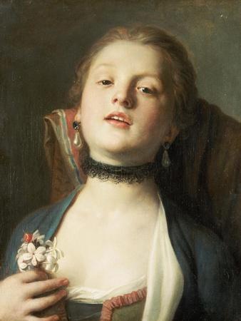 A Girl Wearing Pearl Drop Earrings and a Black Lace Choker
