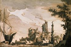 Sea Harbor, Stage Design for a Theatre Play, 1818-Pietro Gonzaga-Stretched Canvas