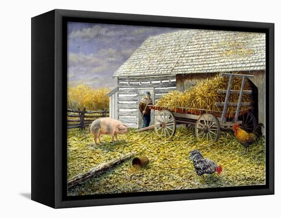 Pig and Chickens-Kevin Dodds-Framed Stretched Canvas