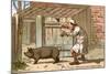 Pig Farmer Persuading a Pig to Move-null-Mounted Art Print