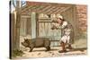 Pig Farmer Persuading a Pig to Move-null-Stretched Canvas