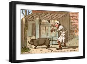 Pig Farmer Persuading a Pig to Move-null-Framed Art Print