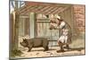 Pig Farmer Persuading a Pig to Move-null-Mounted Art Print