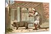 Pig Farmer Persuading a Pig to Move-null-Stretched Canvas