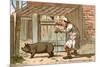 Pig Farmer Persuading a Pig to Move-null-Mounted Art Print