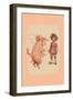Pig on Hind Legs and Little Girl-null-Framed Art Print