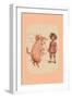 Pig on Hind Legs and Little Girl-null-Framed Art Print