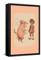 Pig on Hind Legs and Little Girl-null-Framed Stretched Canvas
