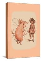 Pig on Hind Legs and Little Girl-null-Stretched Canvas