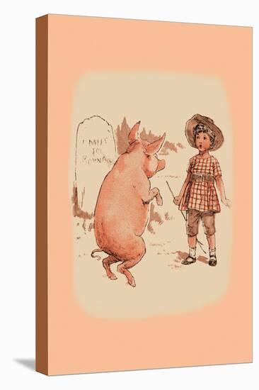 Pig on Hind Legs and Little Girl-null-Stretched Canvas