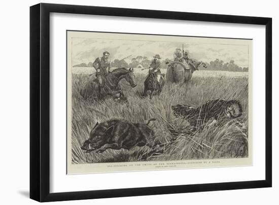 Pig Sticking on the Churs of the Bramapootra, Surprised by a Tiger-John Charlton-Framed Premium Giclee Print