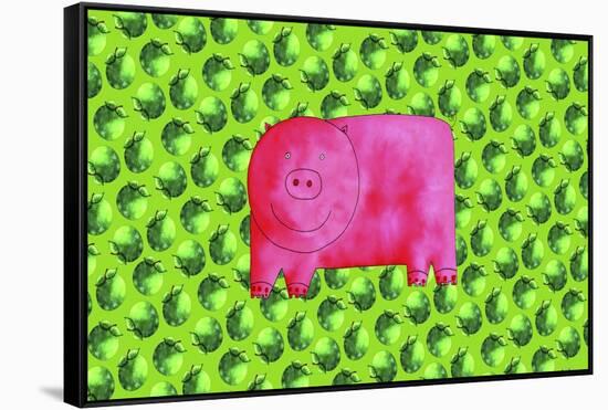 Pig with Green Apples, 2003-Julie Nicholls-Framed Stretched Canvas