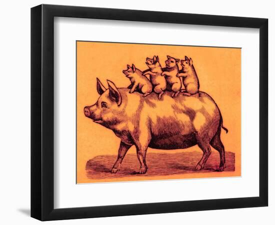 Pig with its Piglets, Illustration from 'Cole's Funny Picture Book' (Digitally Enhanced Image)-English-Framed Giclee Print