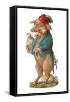 Pig with Stash of Money-German School-Framed Stretched Canvas