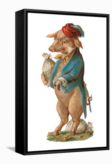 Pig with Stash of Money-German School-Framed Stretched Canvas