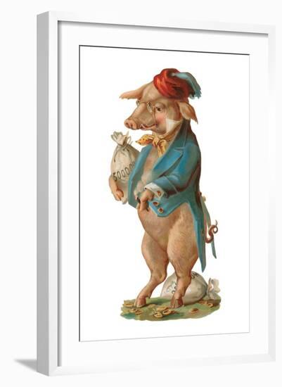 Pig with Stash of Money-German School-Framed Giclee Print