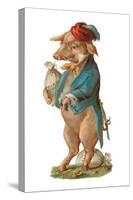 Pig with Stash of Money-German School-Stretched Canvas