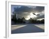 Pigeon Flies over a Frozen Pond Outside Novodevichi in Moscow-null-Framed Photographic Print