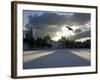 Pigeon Flies over a Frozen Pond Outside Novodevichi in Moscow-null-Framed Photographic Print