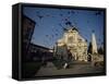 Pigeons in Flight in the Piazza Santa Maria Novella, Florence, Tuscany, Italy-Robert Francis-Framed Stretched Canvas