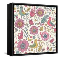 Pigeons in Flowers-smilewithjul-Framed Stretched Canvas