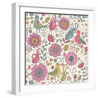 Pigeons in Flowers-smilewithjul-Framed Art Print