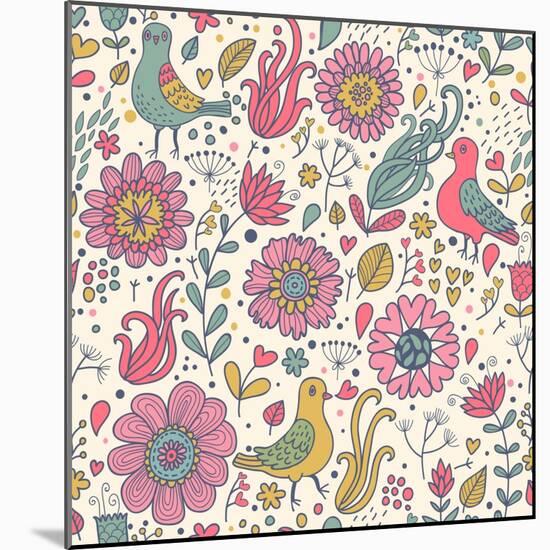 Pigeons in Flowers-smilewithjul-Mounted Art Print