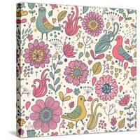 Pigeons in Flowers-smilewithjul-Stretched Canvas
