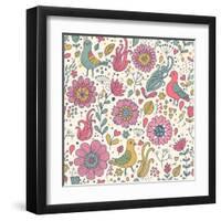 Pigeons in Flowers-smilewithjul-Framed Art Print