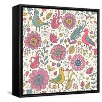 Pigeons in Flowers-smilewithjul-Framed Stretched Canvas