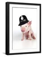 Piglet Sitting Wearing a Police Hat-null-Framed Photographic Print