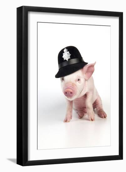 Piglet Sitting Wearing a Police Hat-null-Framed Photographic Print