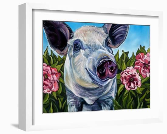 Pigs and Peonies-Kathryn Wronski-Framed Art Print