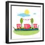 Pigs Eating Food at Farm. Funny Small Pigs Having Party Vector Illustration. Eps8 No Effects.-Popmarleo-Framed Art Print