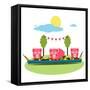 Pigs Eating Food at Farm. Funny Small Pigs Having Party Vector Illustration. Eps8 No Effects.-Popmarleo-Framed Stretched Canvas