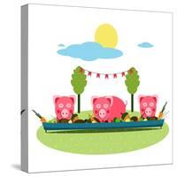 Pigs Eating Food at Farm. Funny Small Pigs Having Party Vector Illustration. Eps8 No Effects.-Popmarleo-Stretched Canvas