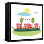 Pigs Eating Food at Farm. Funny Small Pigs Having Party Vector Illustration. Eps8 No Effects.-Popmarleo-Framed Stretched Canvas