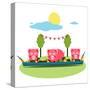 Pigs Eating Food at Farm. Funny Small Pigs Having Party Vector Illustration. Eps8 No Effects.-Popmarleo-Stretched Canvas